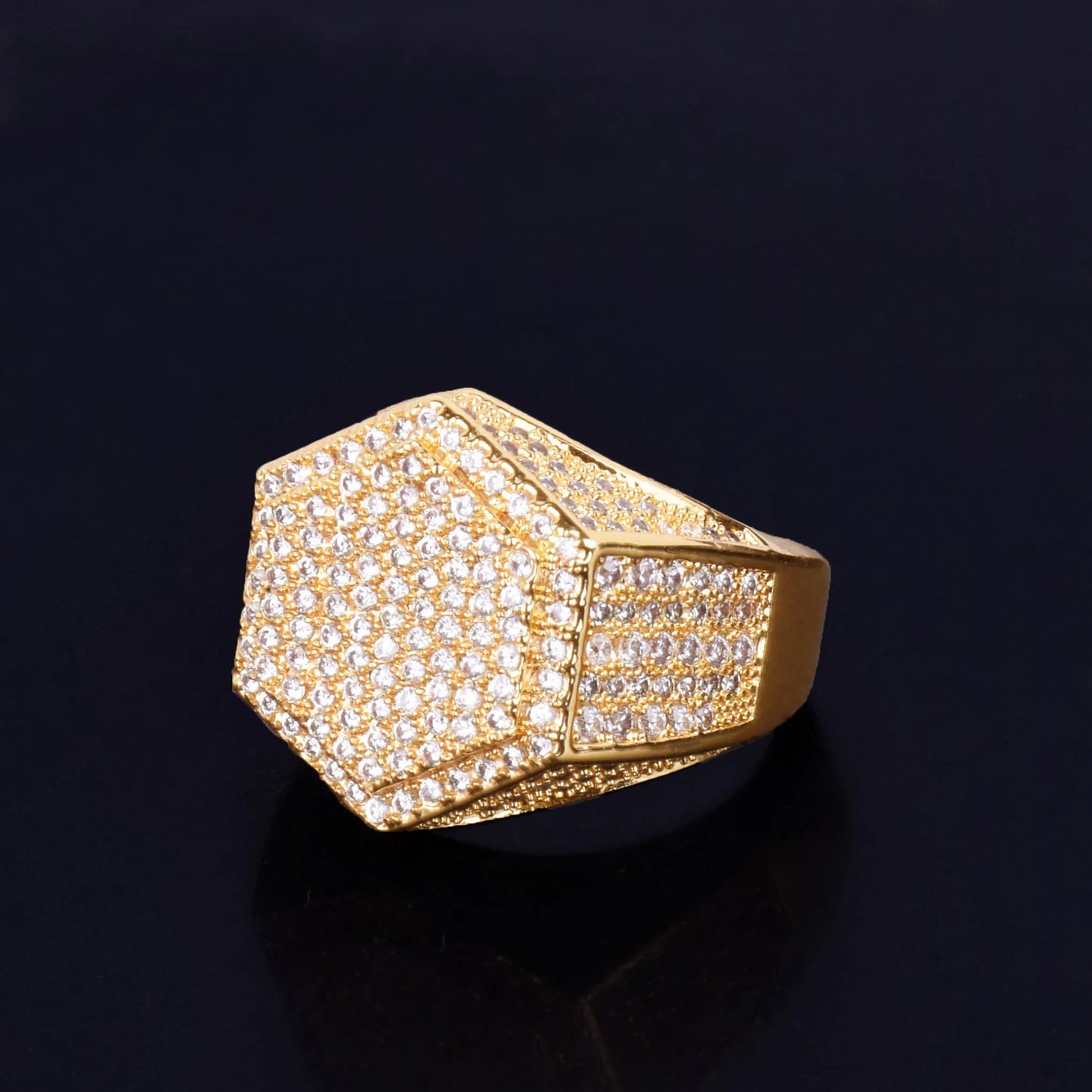 Bubble Letter Gold Color Mens Rings Real Copper Charm AAA Cubic Zircon Fashion Jewelry Hip Hop