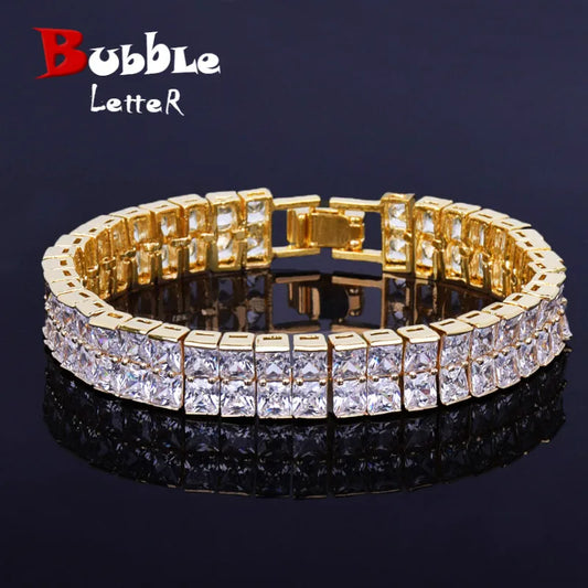 Baguette Bracelet Hip Hop Jewelry Copper Material Gold Color Square Men Link 18cm