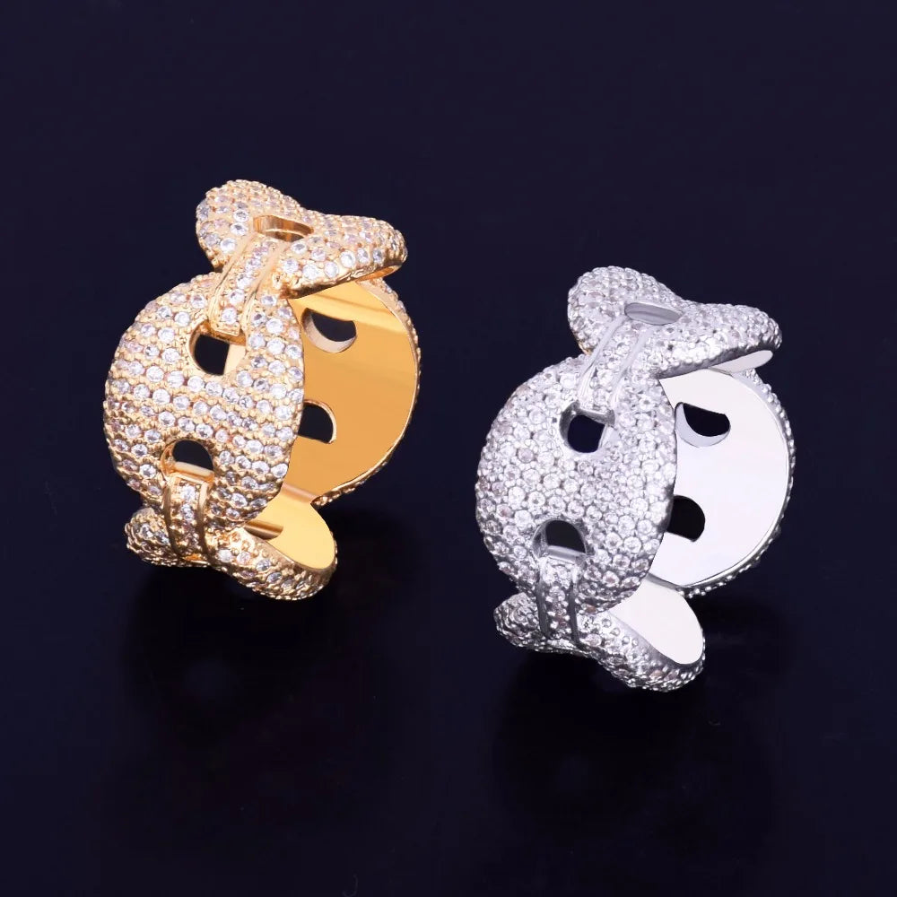 Bubble Letter Cuban Link Rings for Men Colorful Charm Gold Color AAAAA Cubic Zircon Fashion Hip Hop Jewelry For Gift