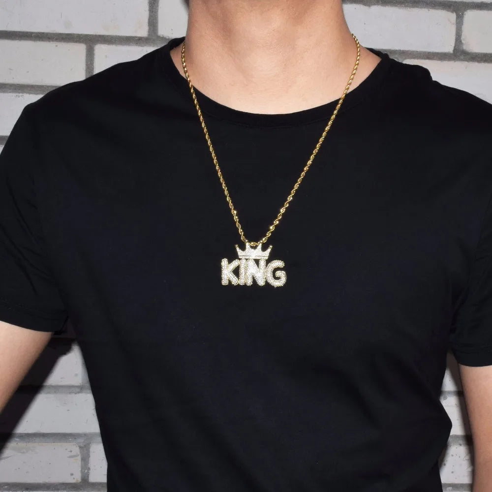 Crown Small Bubble Letters Necklaces & Pendant Gold Color Custom Name Hip Hop Jewelry