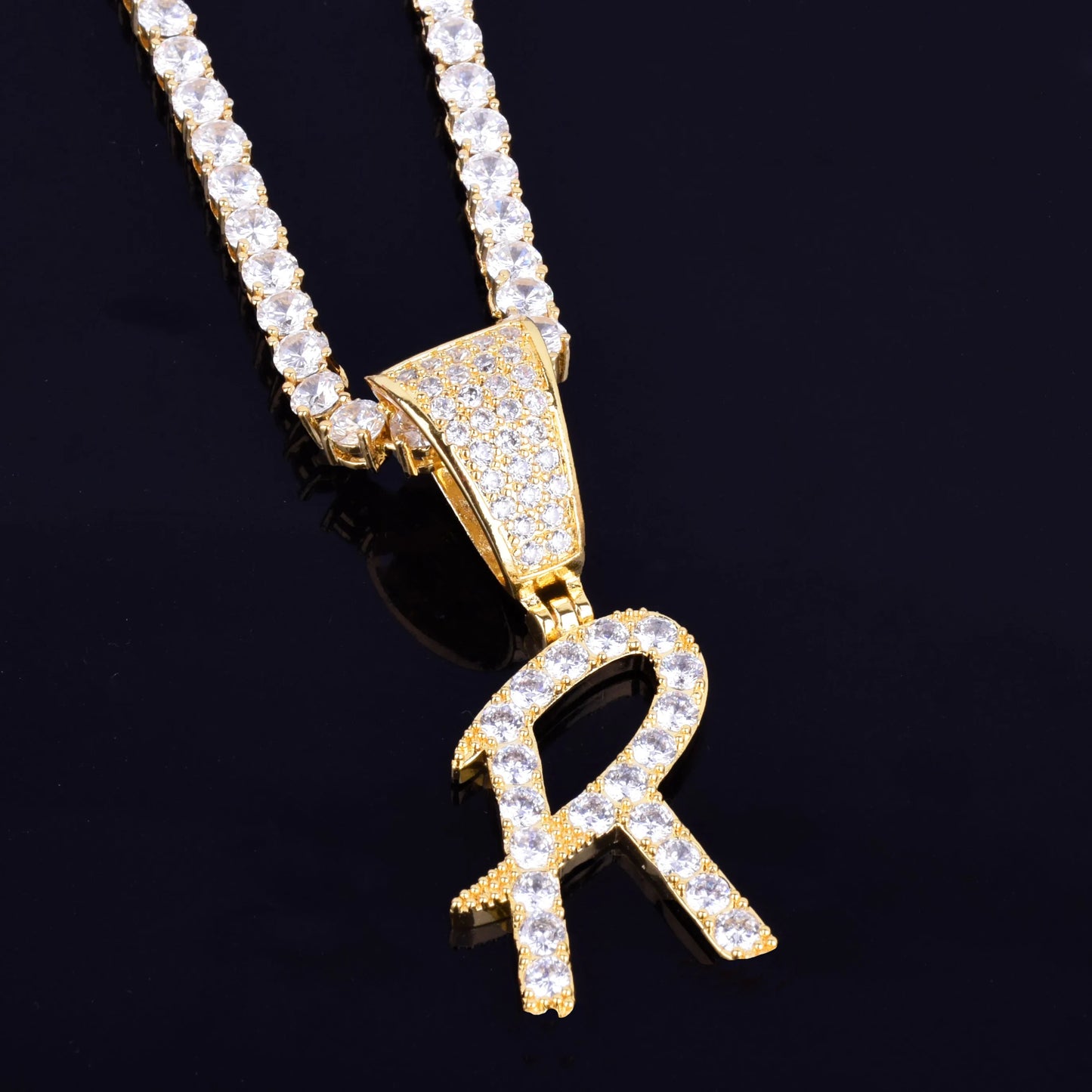 Tennis Letters Pendant With 4mm Tennis chain Necklace Gold Color Women/Men's Hip Hop Jewelry