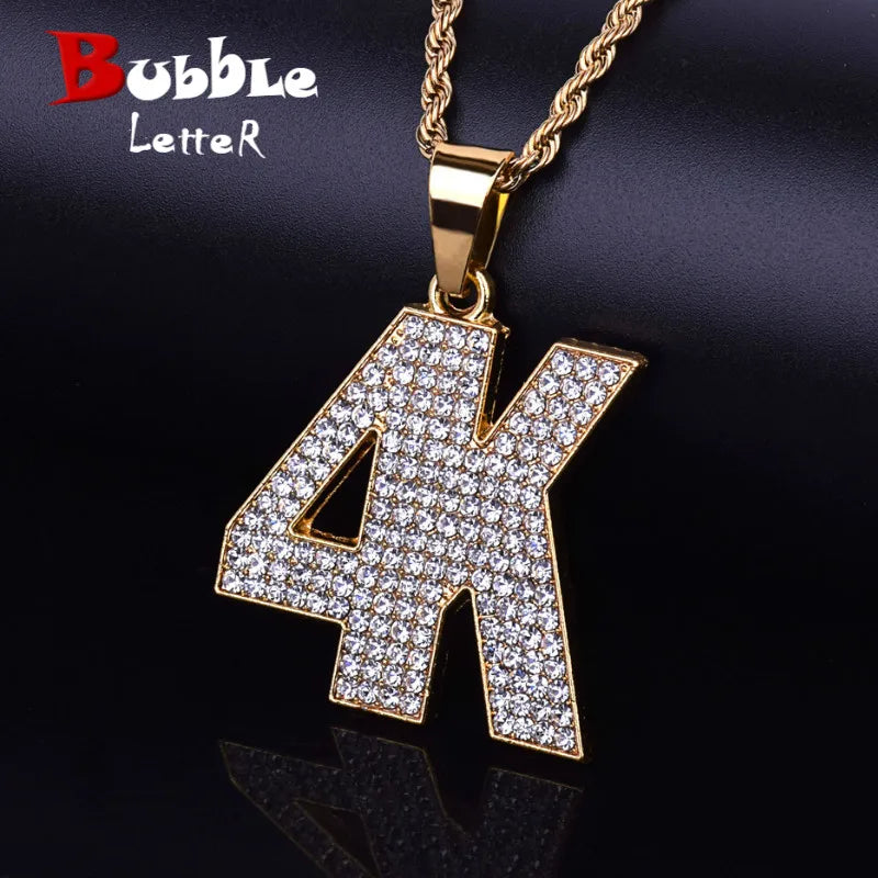 Hip Hop 4K Letters Pendant Necklace Gold Color Charm Bling Iced Full Rhinestone Crystal Men's Rock Jewelry Gift Rope Chain