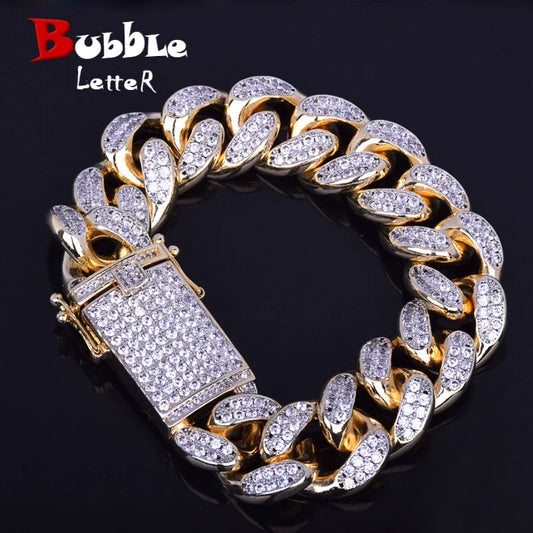 Bubble Letter Cuban Link Bracelet for Men Real Gold Plated Hip Hop Jewelry Free Shipping Items 2021 Trend Gifts