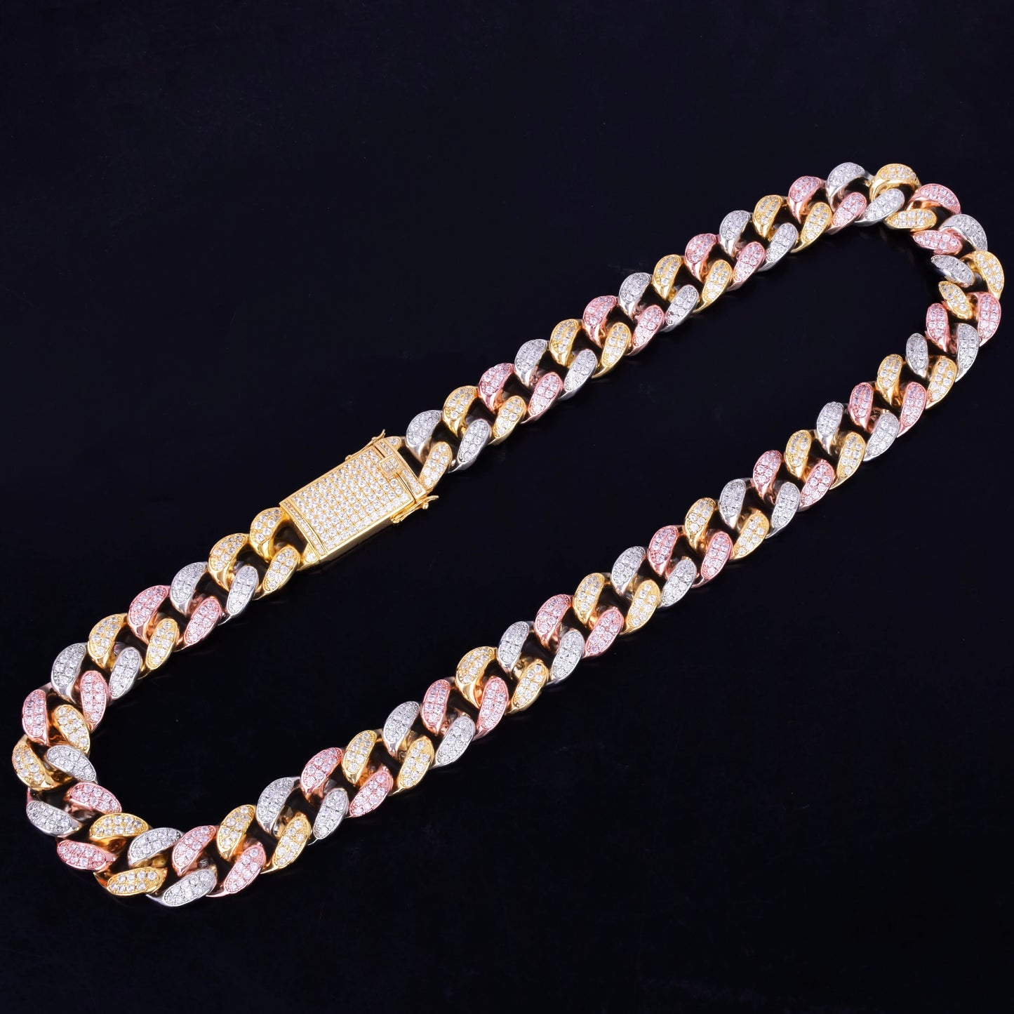 20mm Heavy Gold Color Rose Colorful Zircon Miami Cuban Necklace Choker Men's Hip hop Jewelry Big CUBAN Chain 16" 18" 20"