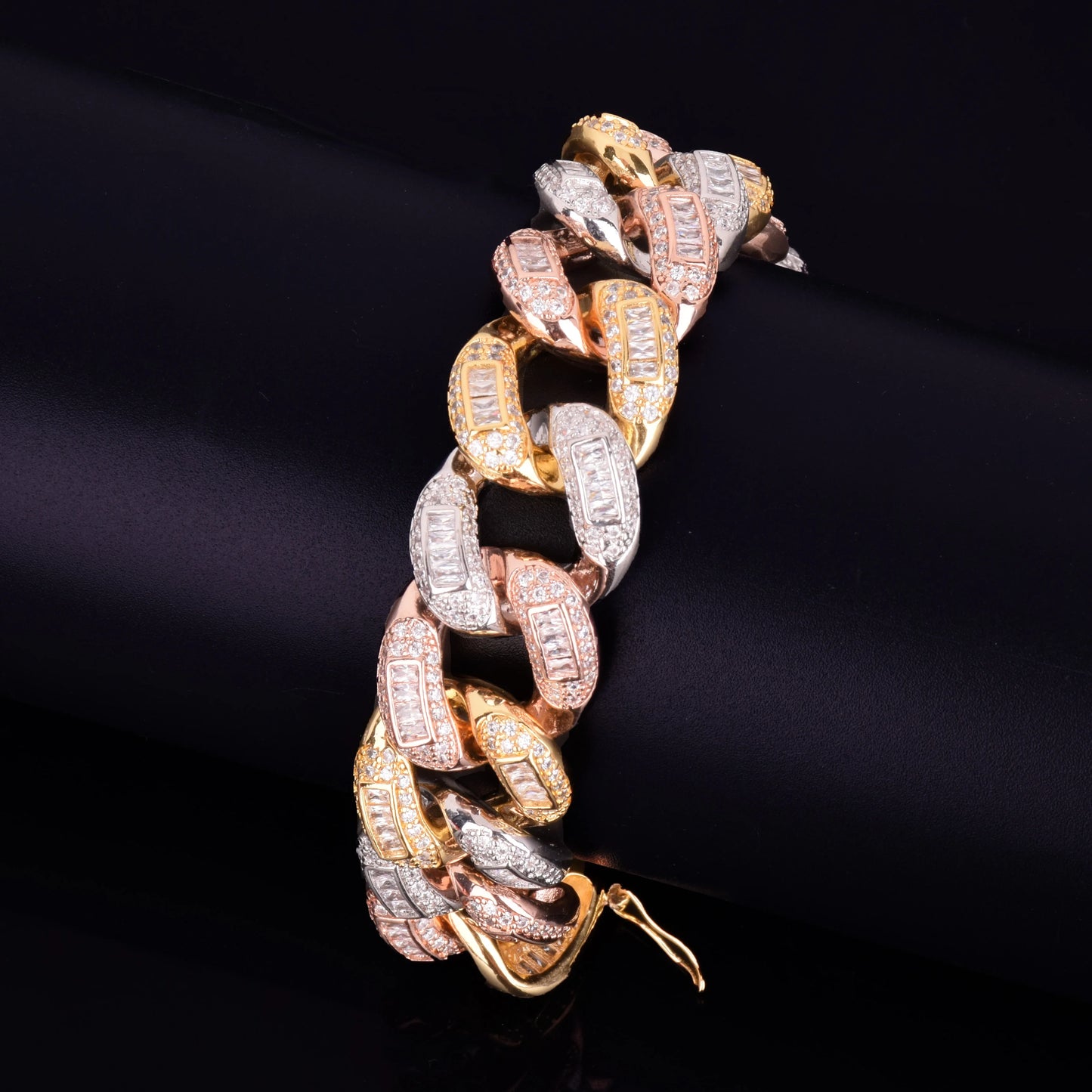 22mm Baguette Zircon Miami Cuban Link Bracelet Iced Out Men's Hip Hop Street Rock Jewelry Colorful Chain 7" 8"