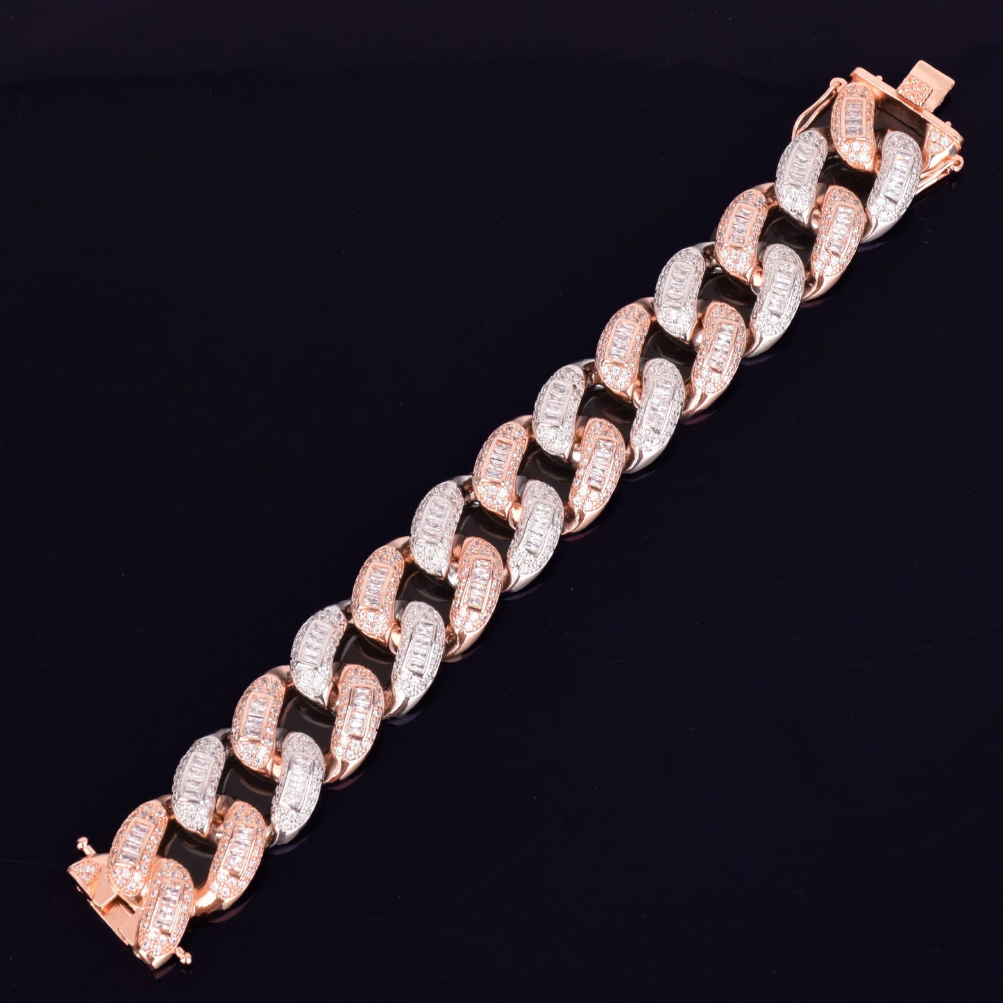 22mm Baguette Zircon Miami Cuban Link Bracelet Iced Out Men's Hip Hop Street Rock Jewelry Colorful Chain 7" 8"