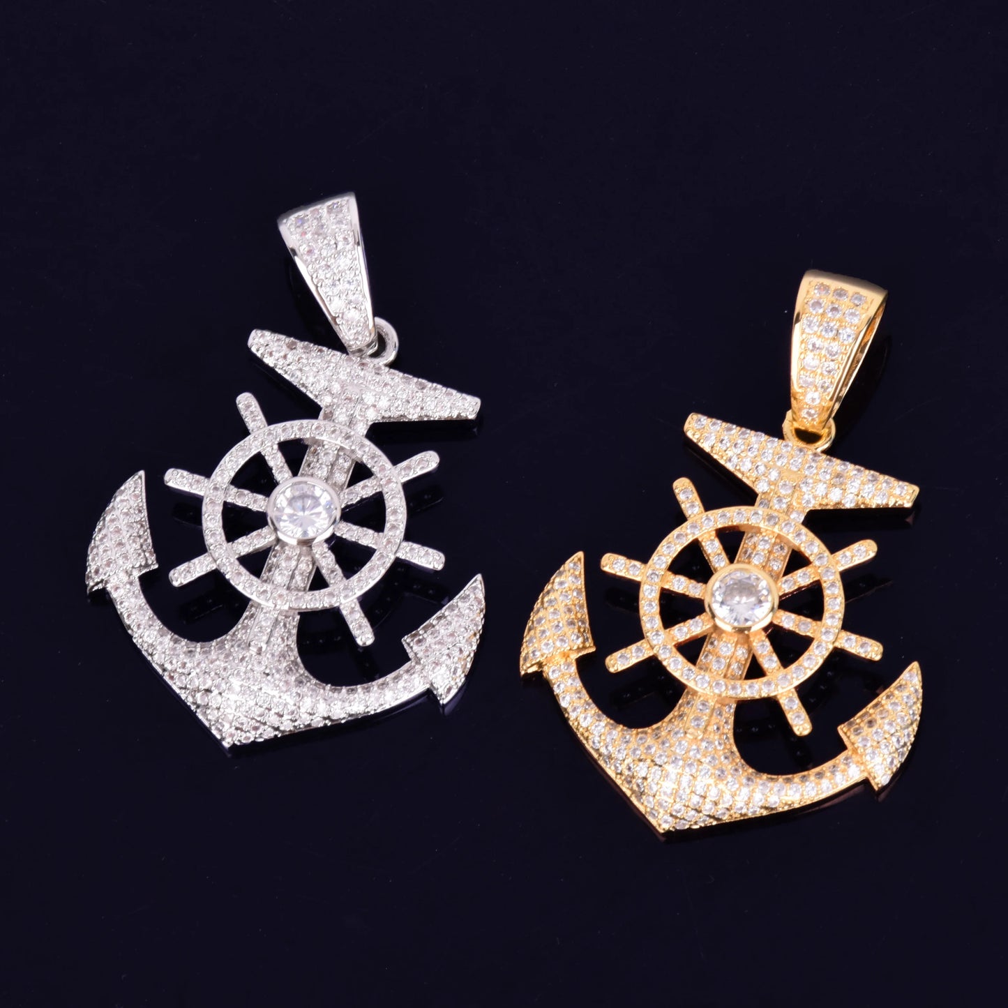 Anchor Shape Pendant Necklace Cubic Zircon Men's Hip Hop Rock Jewelry