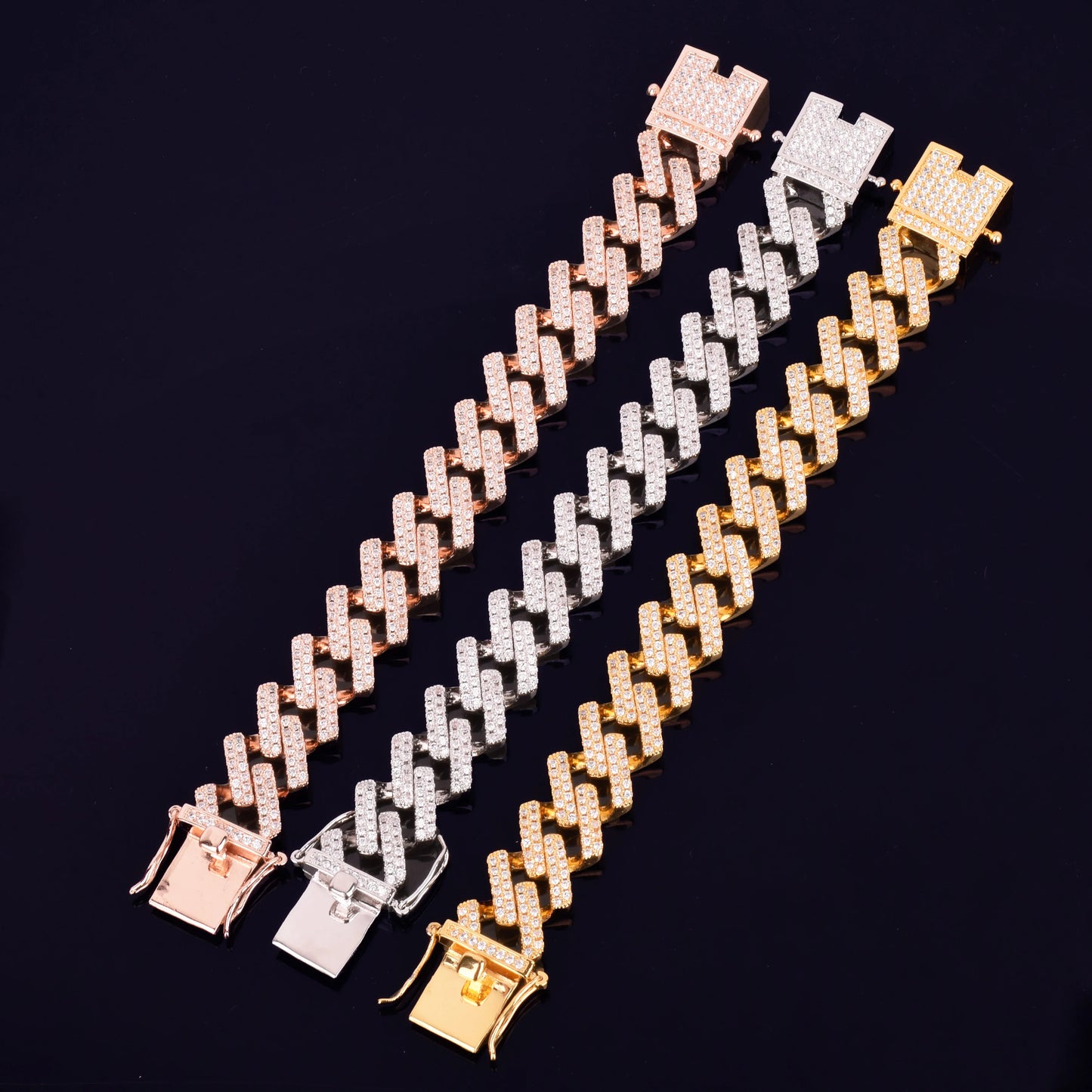 18mm Big Square Miami Cuban Link Prong Bracelet Gold Color Iced Out Cubic Zirconia Rock Hip Hop Style Men's Jewelry