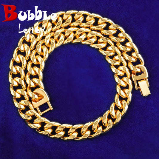 Bubble Letter Stainless Steel Cuban Link Chain Real Gold Plated Men Necklace Hip Hop Jewelry 2021 Trend