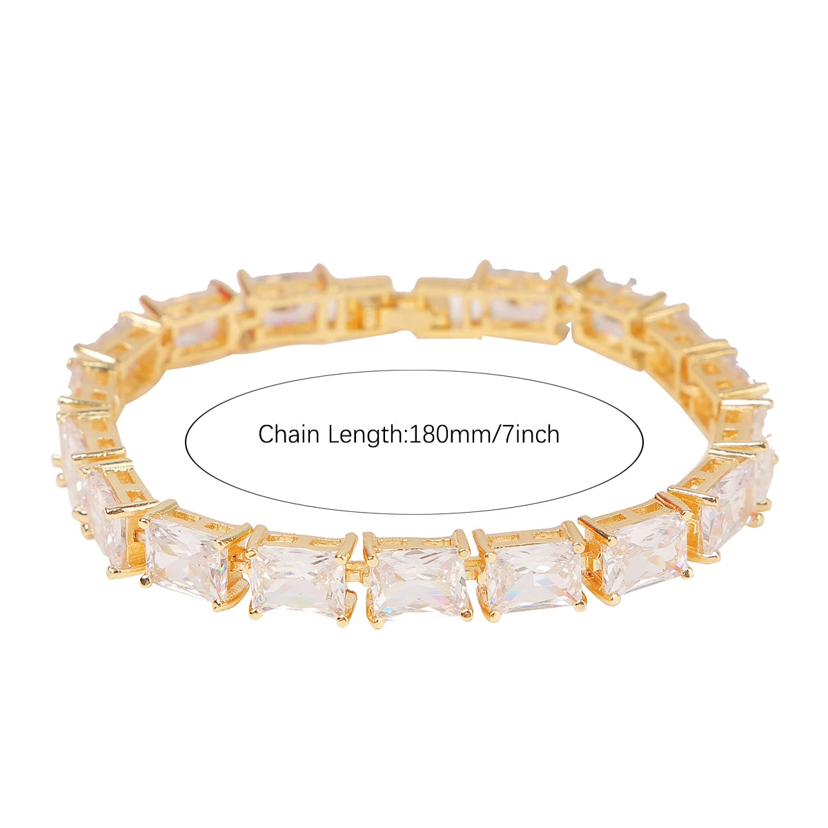 Bubble Letter 6mm Baguette Bracelet Gold Color Women Hip Hop Jewelry