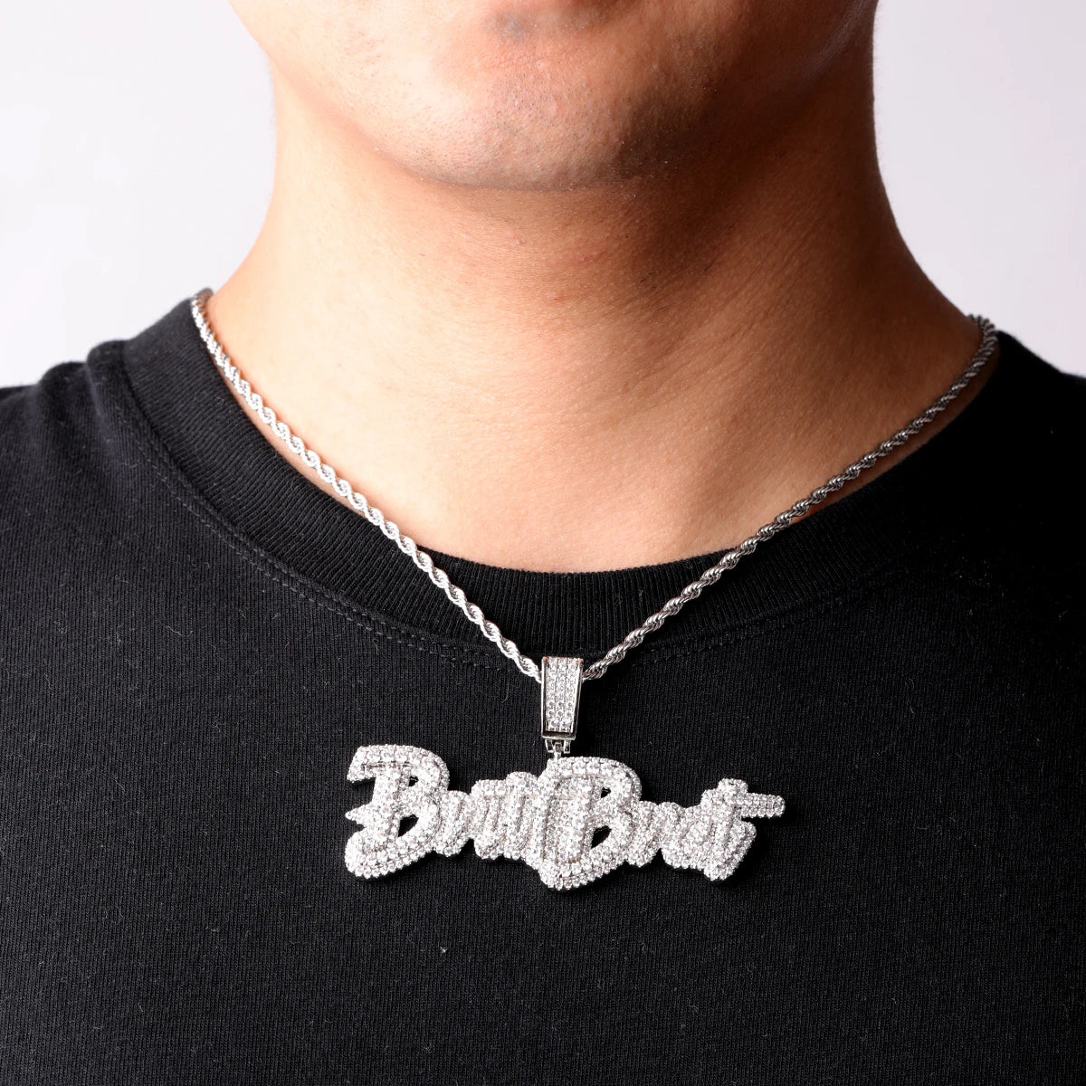 Custom Name Pendant White Gold Necklace Men Rock Street Hip Hop Jewelry