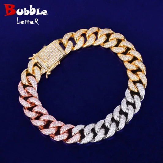 Mixed Color Miami Cuban Chain Bracelet Men's Hip hop Jewelry AAA Zirconia Colorful Bracelets 7" 8" 9"