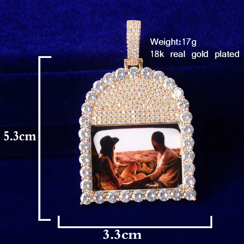 Bubble Letter Custom Photo Necklace for Men Memory Picture Pendant Medallion Charms Micro Pave Hip Hop Jewelry 2021 Trend