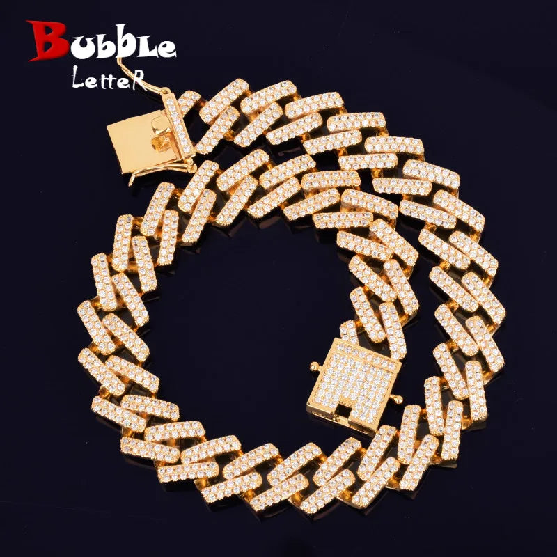 Bubble Letter Miami Cuban Link Chain for Men Choker Necklace Real Gold Plated Iced Out Cubic Zirconia Hip Hop Jewelry