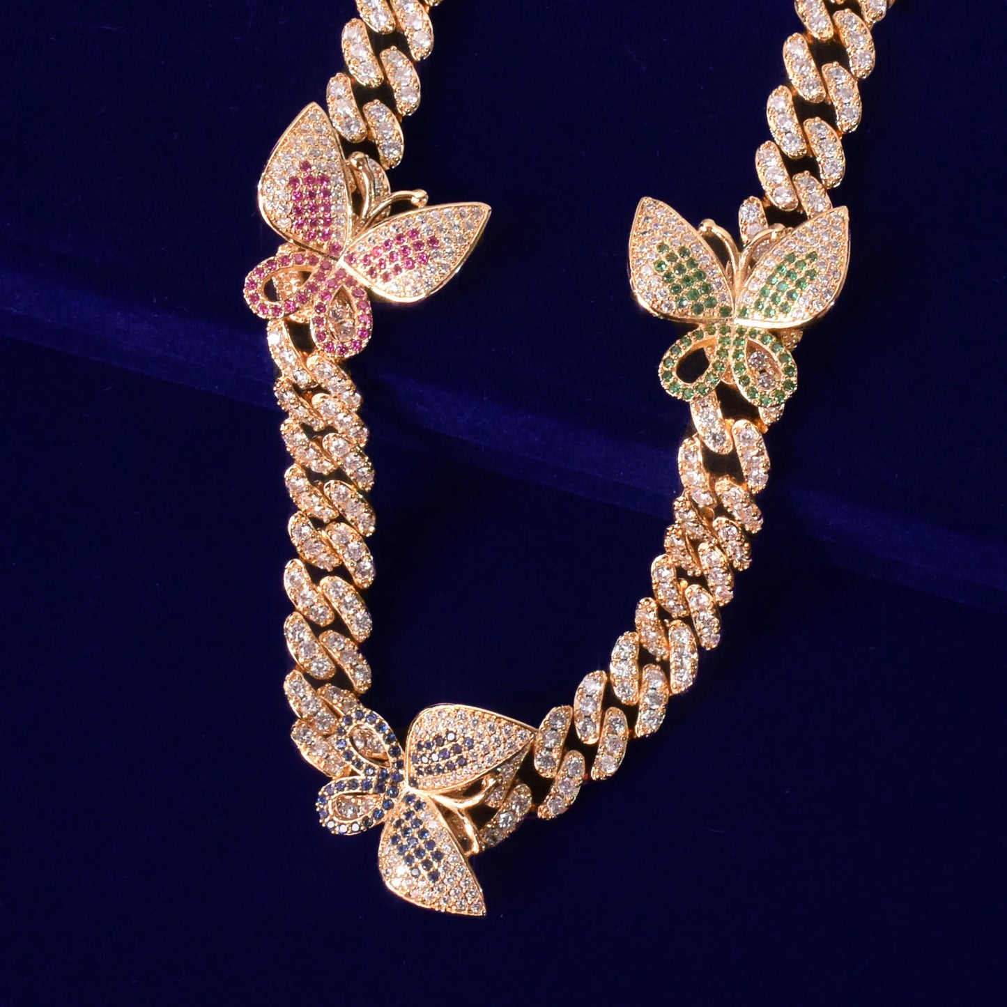 10mm Colorful Zircon Miami Cuban Link Necklace With Butterfly Bling Women Jewelry AAAA Charm Hip Hop Chain