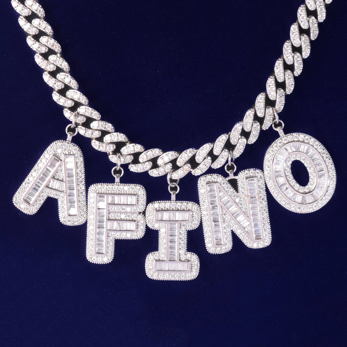 Custom Name Baguette Letters With 10MM Cuban Chain Pendants Necklaces Men's Zircon Hip Hop Rock Jewelry Letter Replaceable