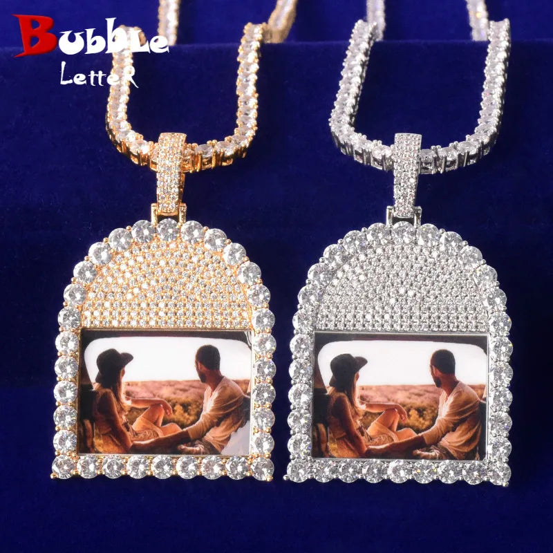 Bubble Letter Custom Photo Necklace for Men Memory Picture Pendant Medallion Charms Micro Pave Hip Hop Jewelry 2021 Trend