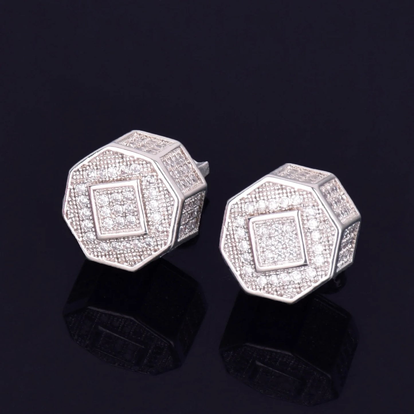 11MM Round Men Women Stud Earring Gold Color Iced Cubic Zircon Screw Back Earrings Hip Hop Jewelry