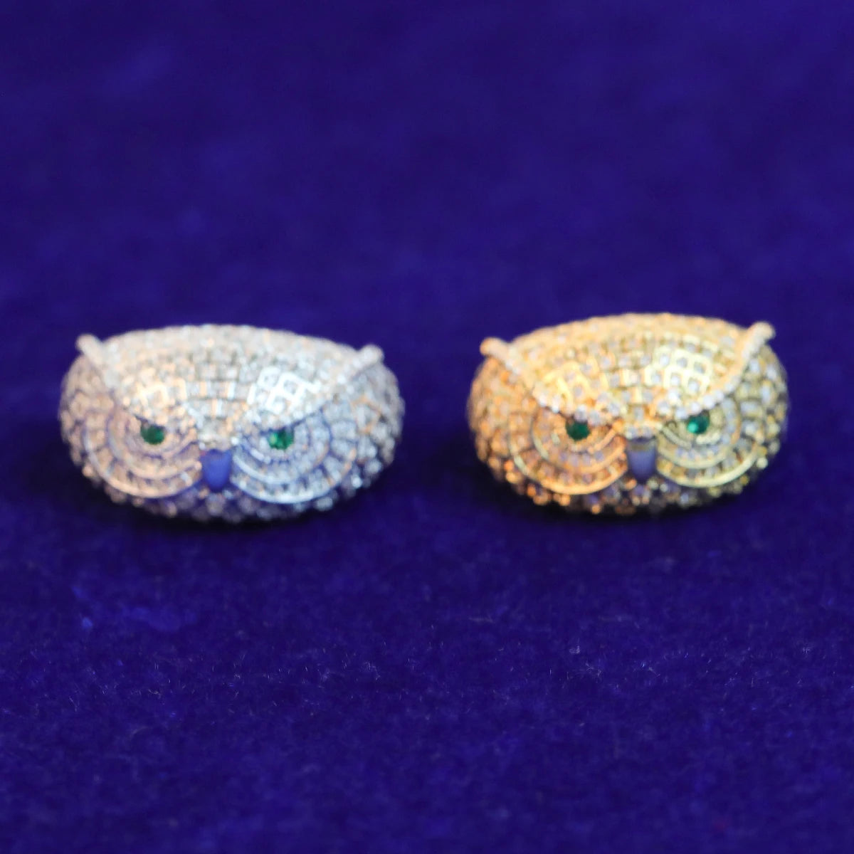 Bubble Letter Owl Iced Out Ring Men Real Gold Plated Brass Cubic Zircon Hip Hop Jewelry