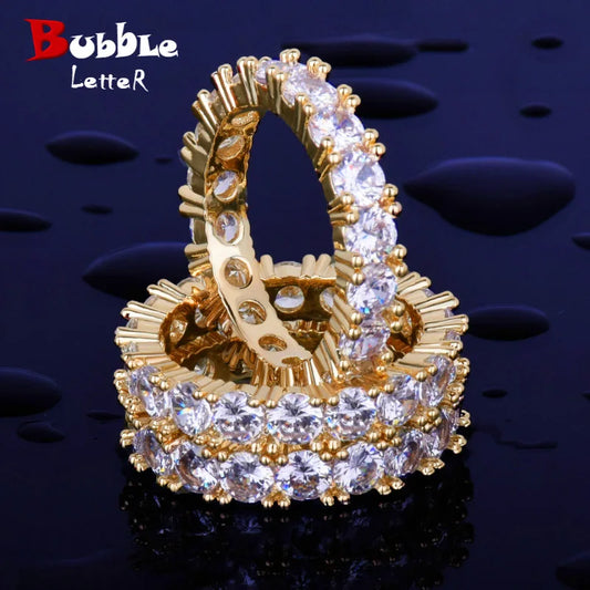 Bubble Letter Tennis Rings for Men Bling Charm Real Gold Plated Hip Hop Jewelry 2022 Trend