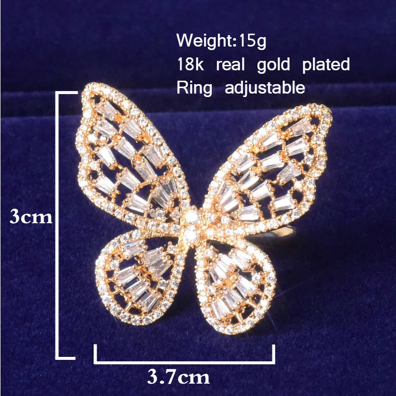 Bubble Letter Women Ring 2021 Trend Butterfly Baguette Real Gold Plated Hip Hop Jewelry Gift Adjustable