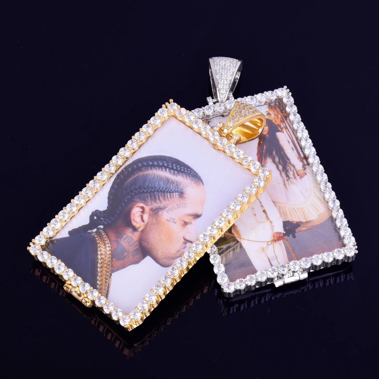 Bubble Letter Custom Photo Necklace for Men Picture Memory Square Medallions Pendant Gold Color Cubic Zircon Hip Hop Jewelry