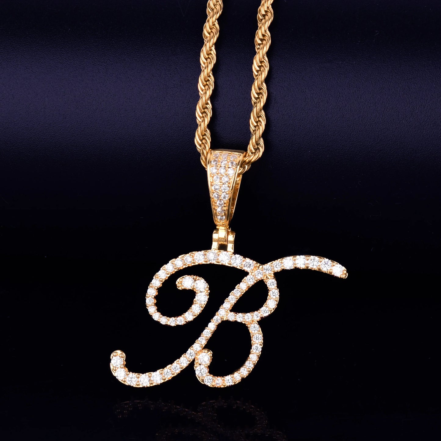 Gold Color Cursive Letter Pendant Necklaces Charm Men's Women Fashion Hip Hop Rock Jewelry with Rope Chain