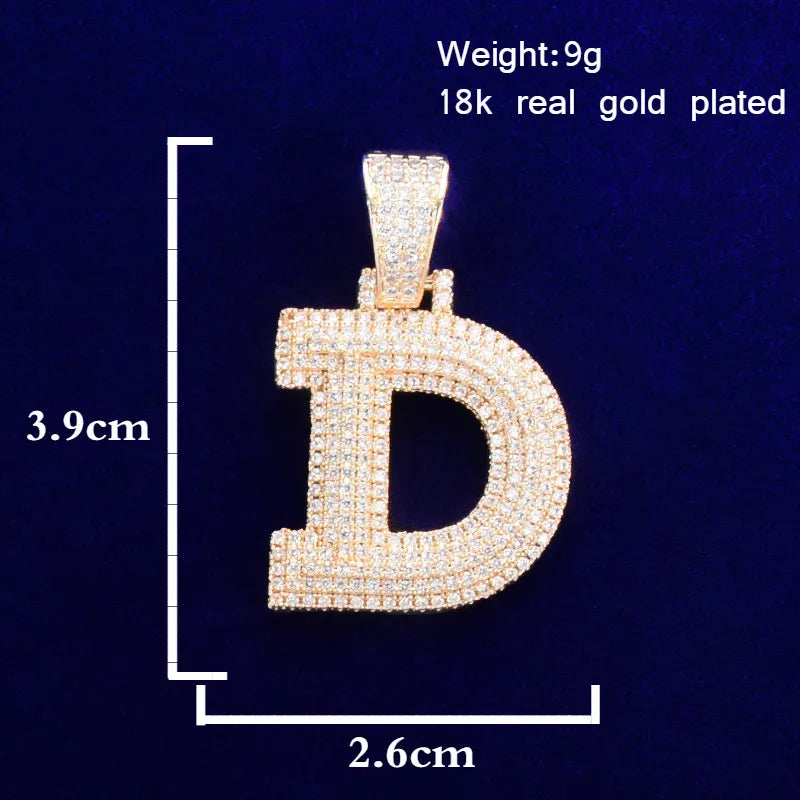 Single Three-layer Zircon Bubble Letters Pendant Necklaces With Tennis Chain For Men Gold Color Plated Hip Hop Jewelry