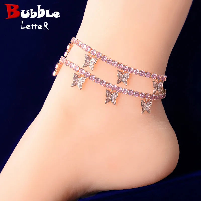 Bubble Letter Tennis Chain Anklets for Women Hip Hop Foot Jewelry Fashion Adjustable Charms Free Shipping Items Christmas Gift