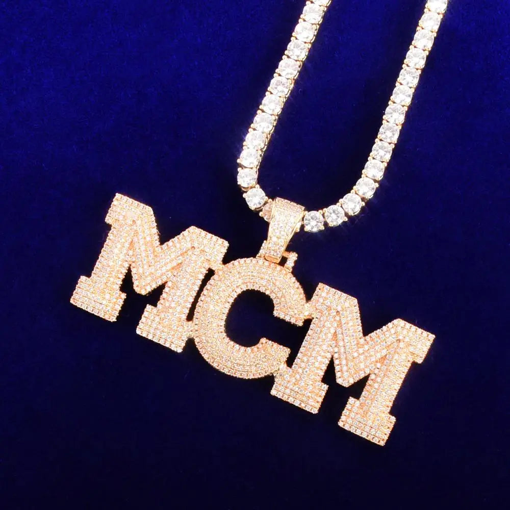 Bubble Letter Custom Name Necklace for Men Personalized Pendant Cubic Zircon Gold Plated Hip Hop Rock Jewelry 2022 Trend