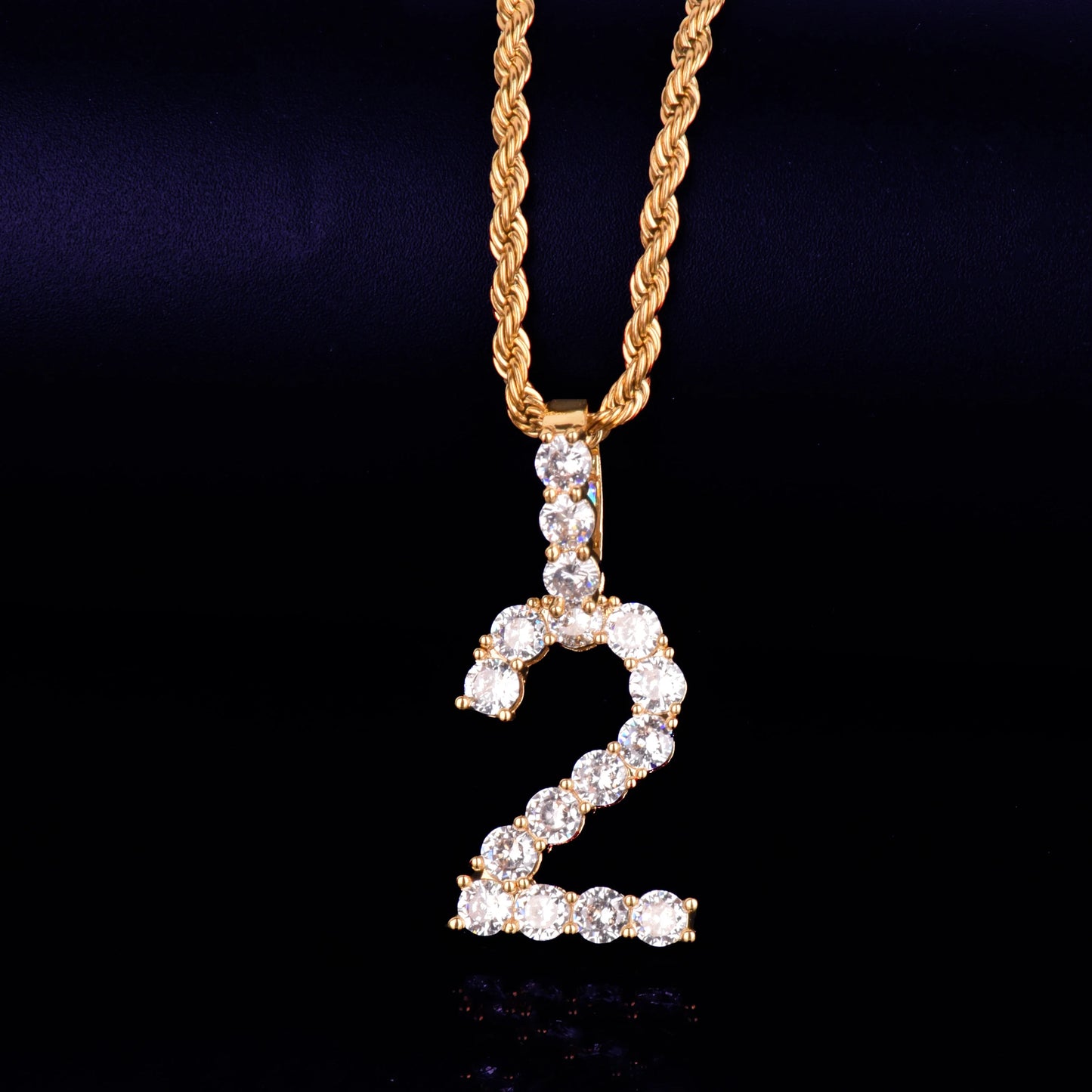 Single Zircon Tennis Number Necklaces & Pendant For Men/Women Gold Color Hip Hop Jewelry with Rope chain