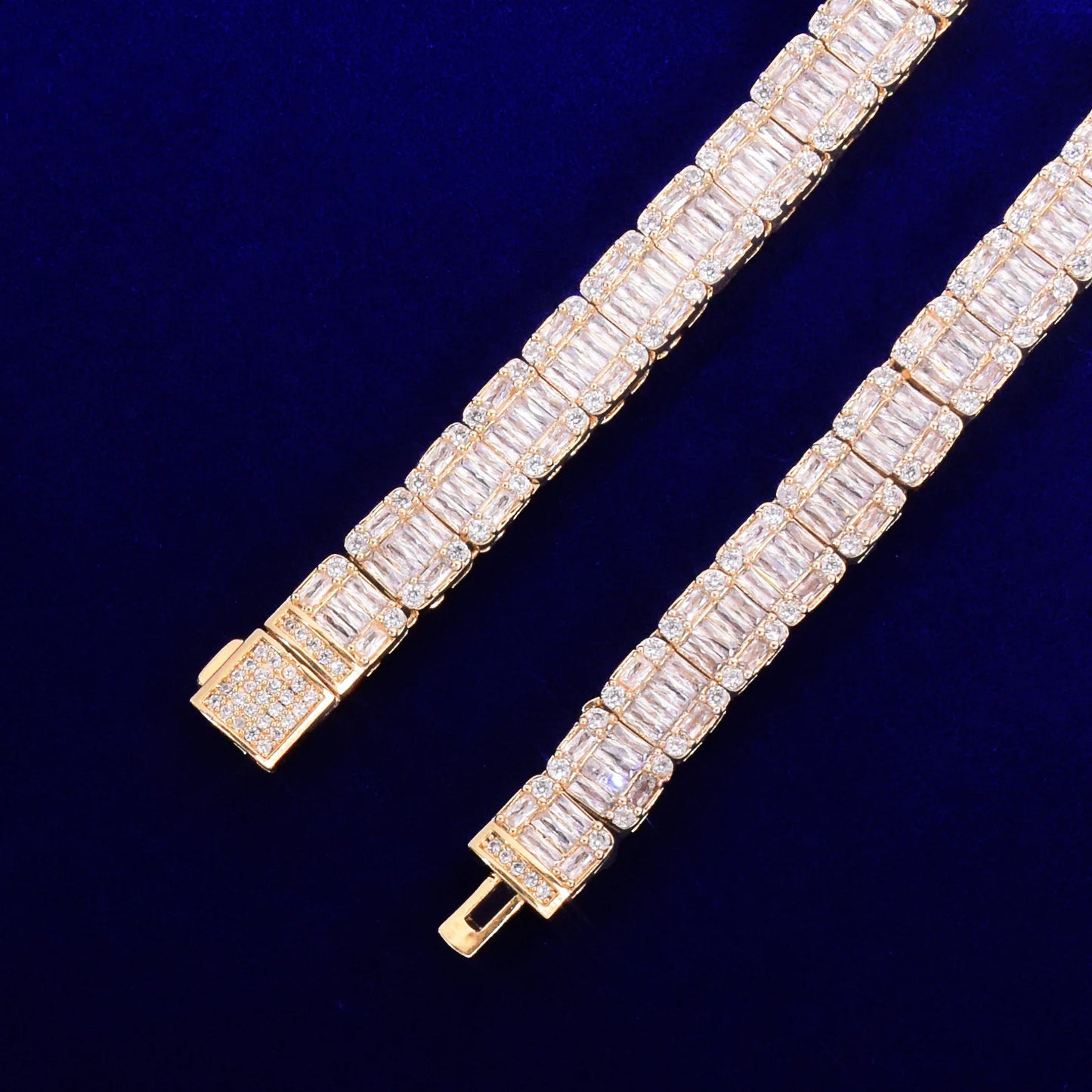 9MM Baguette Zircon Bracelet Chain Men's Trendy Cool Hip Hop Link Gold Color Plated Copper Bling Rock Jewelry