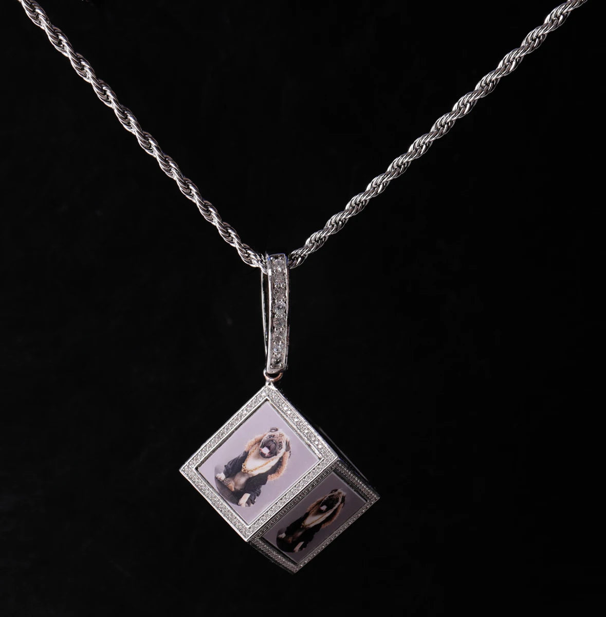 Bubble Letter Custom Photo Projection Pendant Necklace for Men Square Personalized Picture Jewelry 2021 Trend Hip Hop