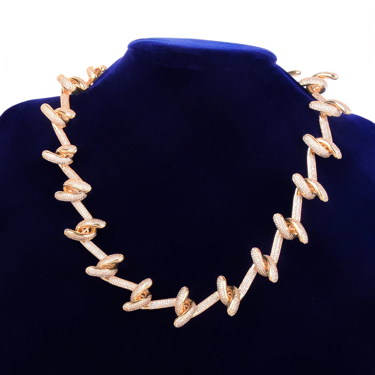 Hook Shape Zirconia Necklace Chain Men's Hip Hop Link Gold Color Plated Copper Fashion Rock Jewelry