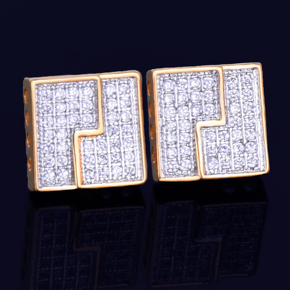 10MM Square Stud Earring Gold Color Charm Screw Back Women Men's Fashion Earrings Hip Hop Jewelry