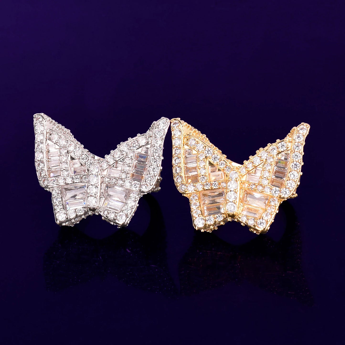 Bubble Letter Butterfly Rings for Women Iced Out Real Gold Plated Hip Hop Jewelry 2022 Trend