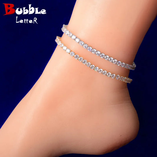 Bubble Letter Tennis Chain Anklets for Women Hip Hop Jewelry Fashion Adjustable 2021 Trend Christmas Gift