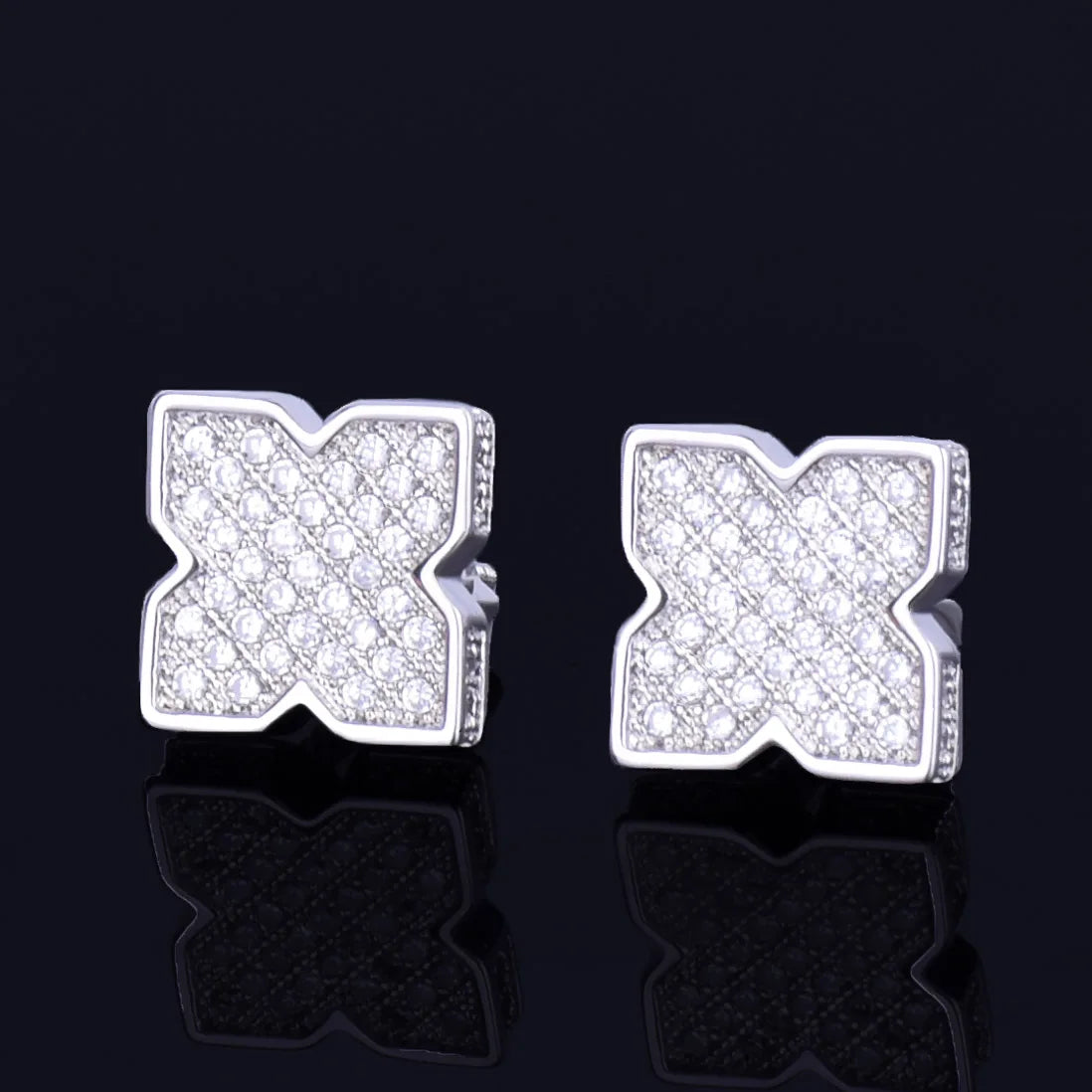 9MM Flower shape Men's Women Stud Earring Gold Color Charm Full Cubic Zircon Screw Back Earrings Fashion Hip Hop Jewelry