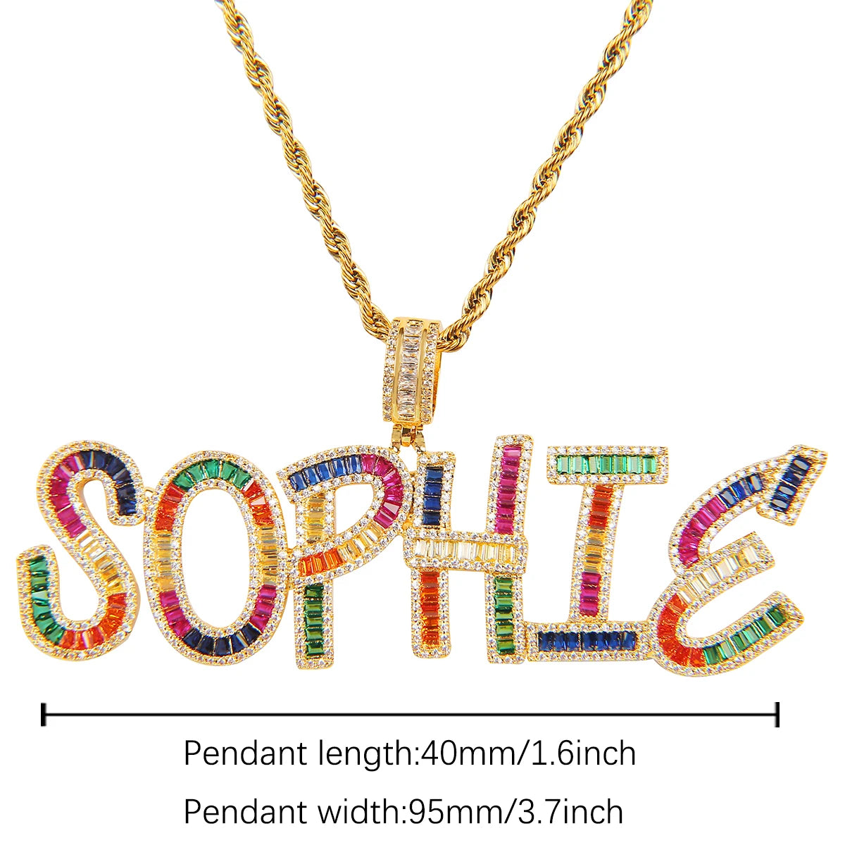 Custom Name Plates Pendant Colorful Baguette Women Hip Hop Jewelry