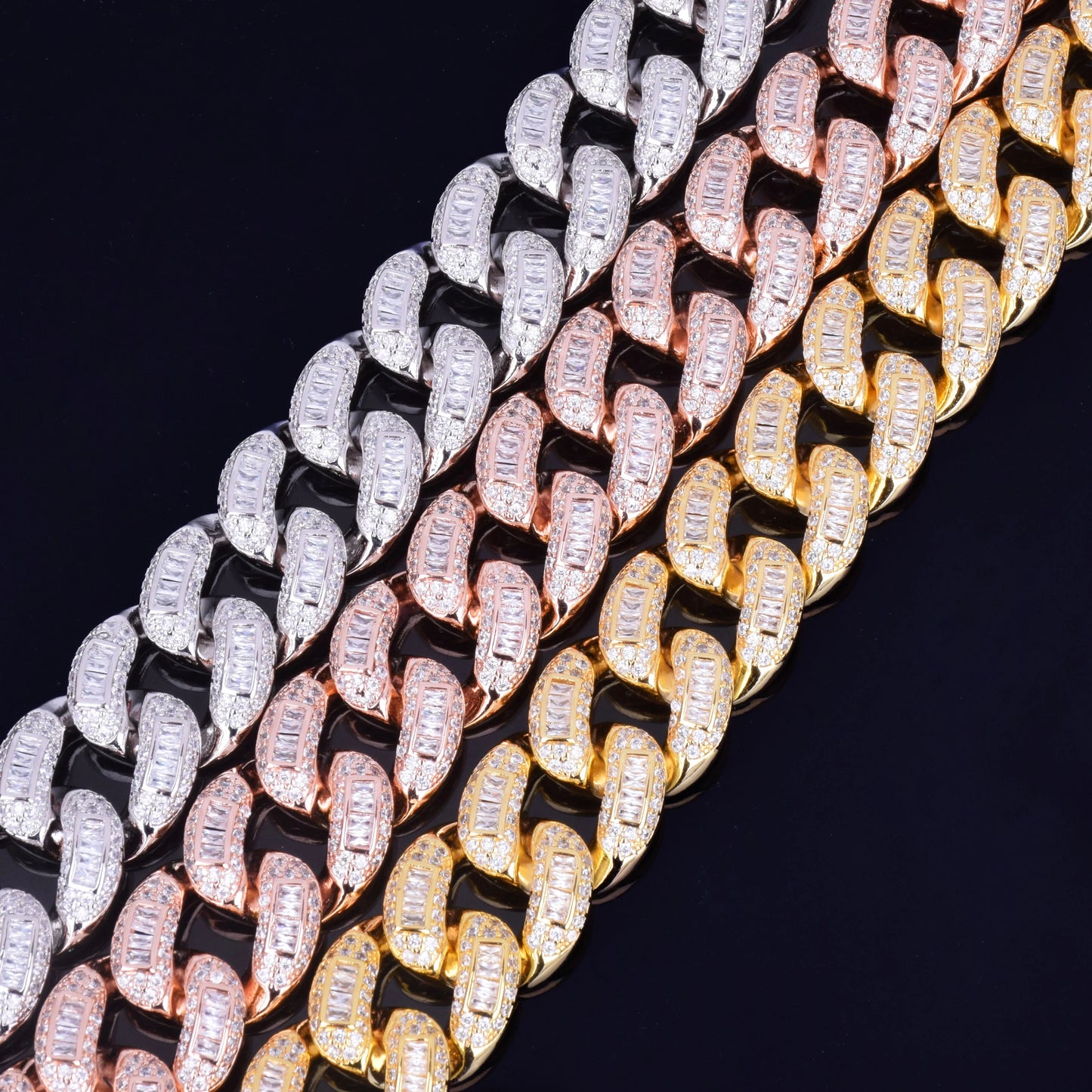 22mm Baguette Zircon Miami Cuban Link Bracelet Iced Out Men Hip Hop Street Rock Jewelry Gold Color Chain 7" 8"