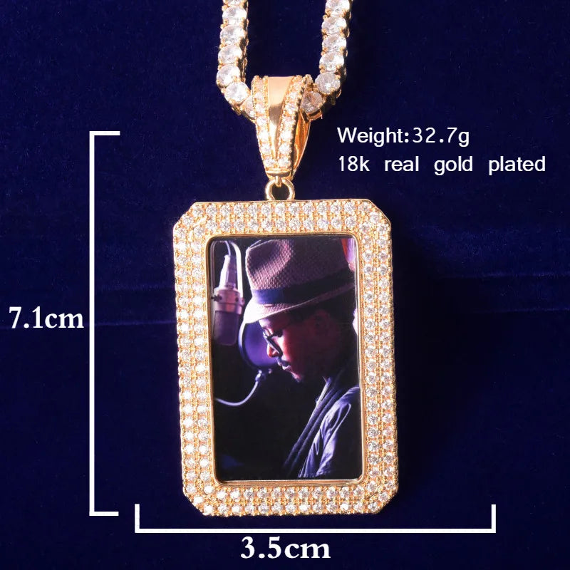 Bubble Letter Personalized Picture Pendant Men Necklace Custom Photo Medallions Real Gold Plated Hip Hop Jewelry Free Shipping