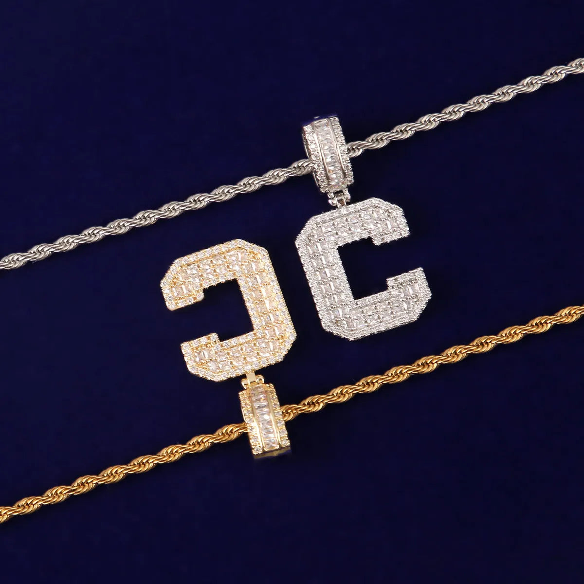 Initial Baguette Pendant Solid Letters Hip Hop Gold Plated Necklace Jewelry