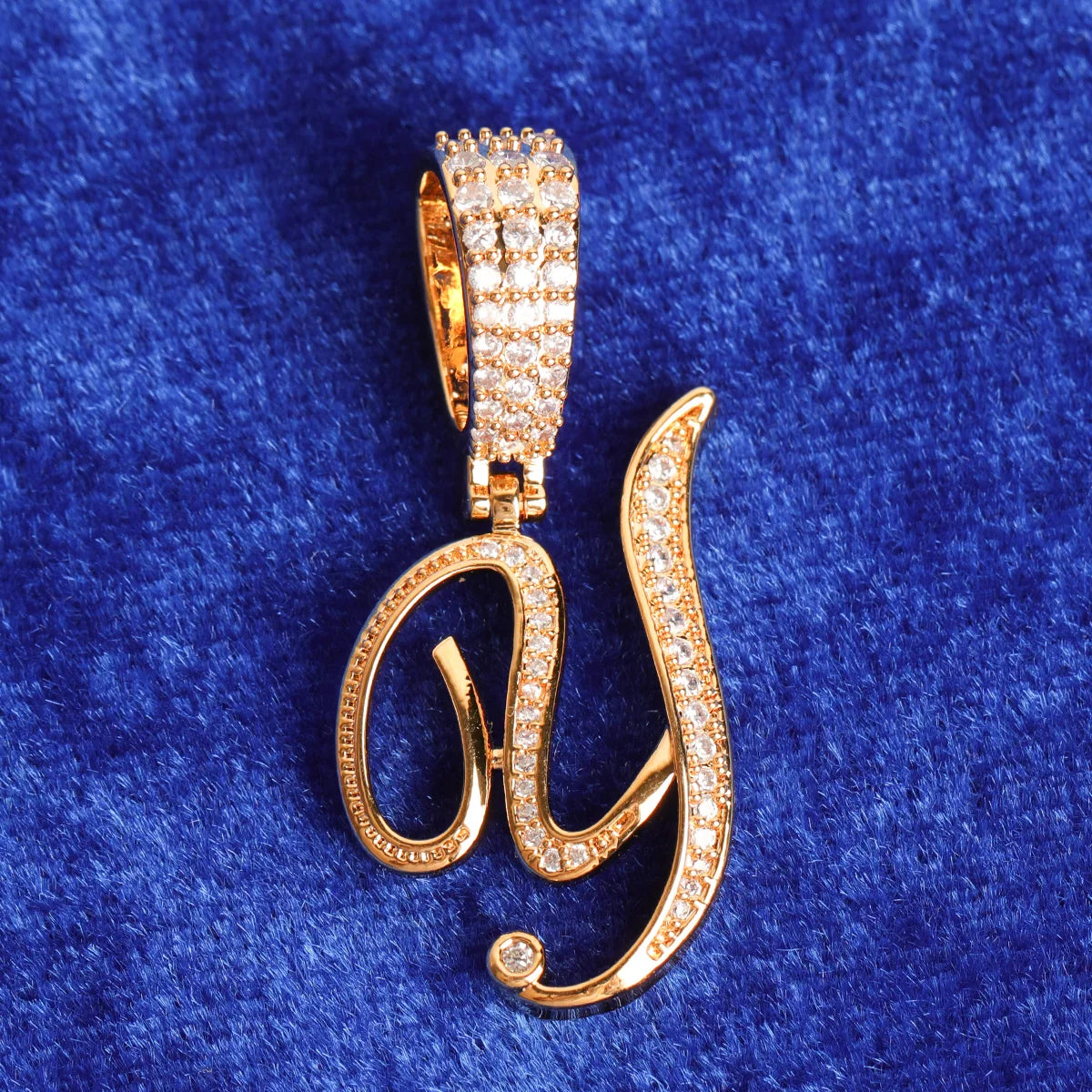 Letter Jewelry for Women Initial Cursive Real Gold Plated Hip Hop Pendant