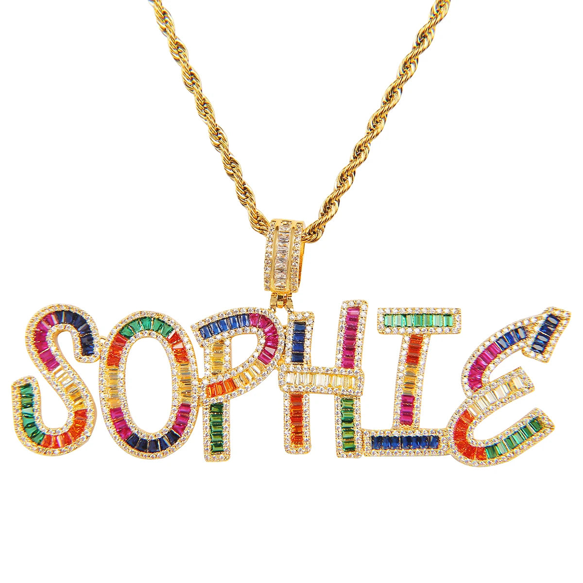 Custom Name Plates Pendant Colorful Baguette Women Hip Hop Jewelry