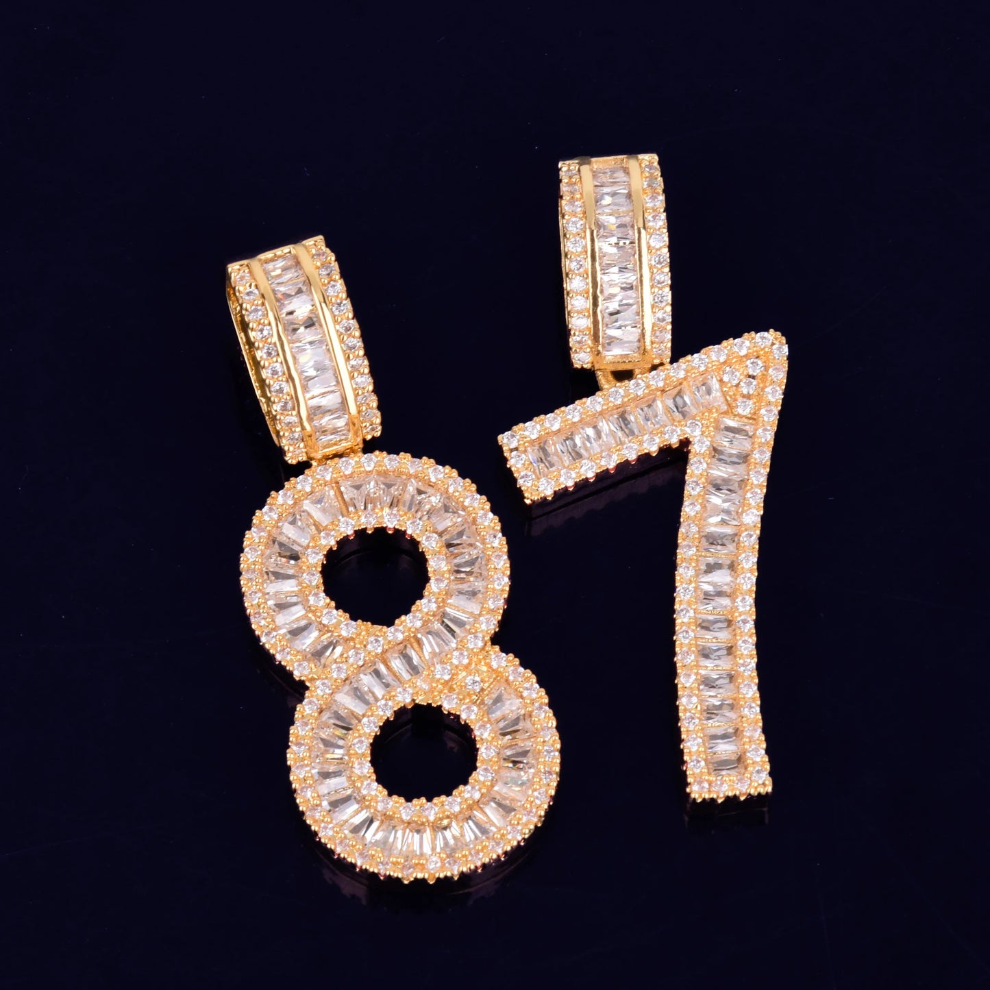 Iced Out Baguette Initials Number Hip Hop Pendant Chain Gold Color Bling Zirconia Men's Hip Hop Pendant Jewelry