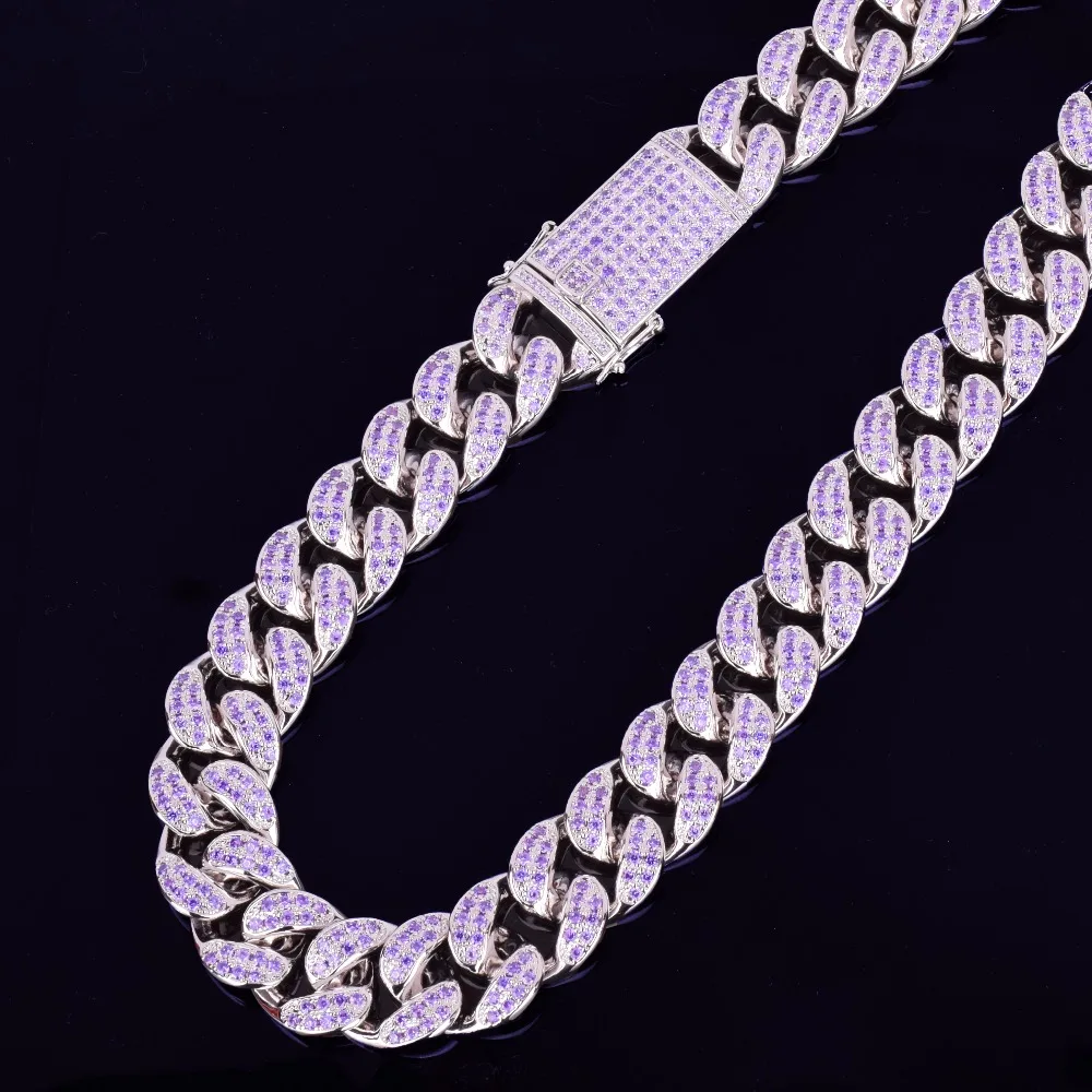 Bubble Letter Heavy Purple Zircon Miami Cuban Link Chain for Men Necklace Choker Bling Hip Hop Rock Fashion Jewelry 2021 Trend