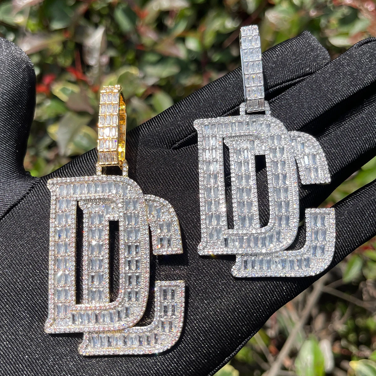 Bubble Letter Baguette Necklace for Men Dream Chaser Pendant Cubic Zirconia AAAAA Charms Hip Hop Jewelry