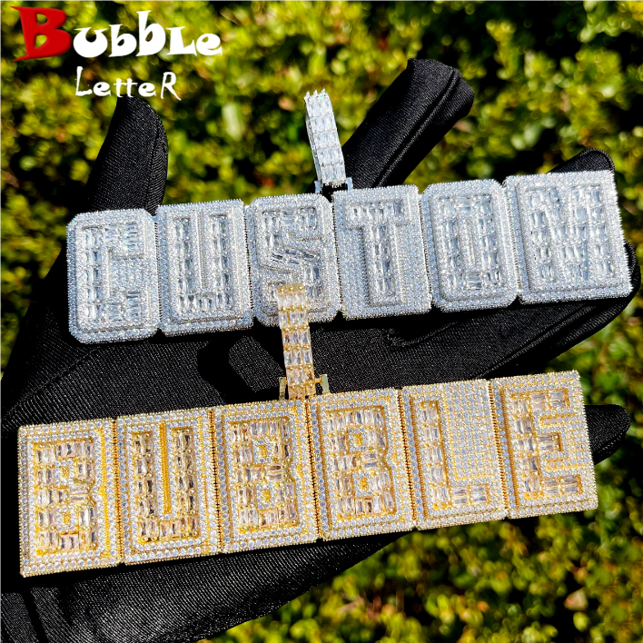 Bubble Letter Iced Out Custom Name Necklace for Men Prong Setting Personazlied Pendant Hip Hop Jewelry