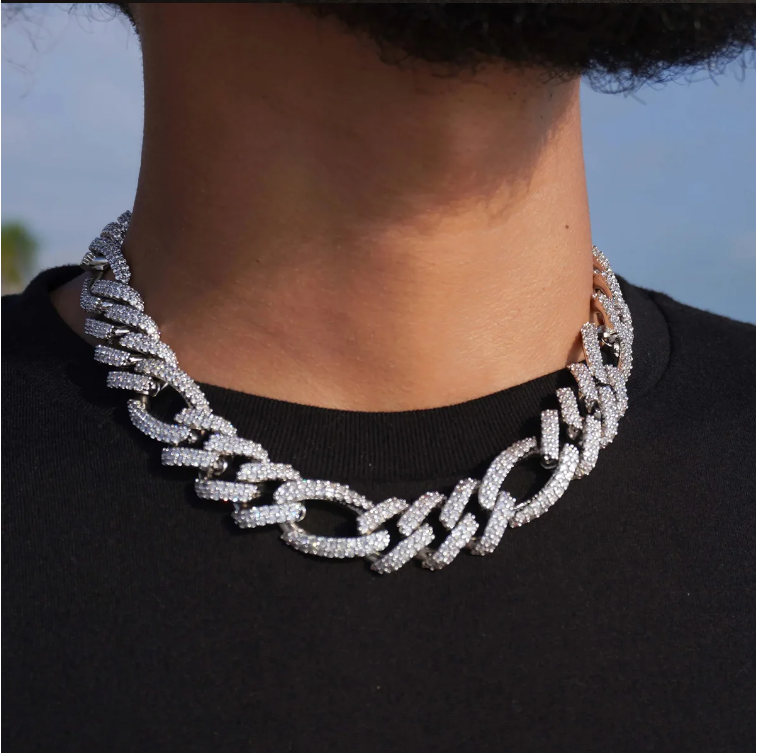 DUBSS Figaro Cuban Link Chain Men Necklace Real Gold Plated Hip Hop Zircon Real Copper Rock Fashion Jewelry