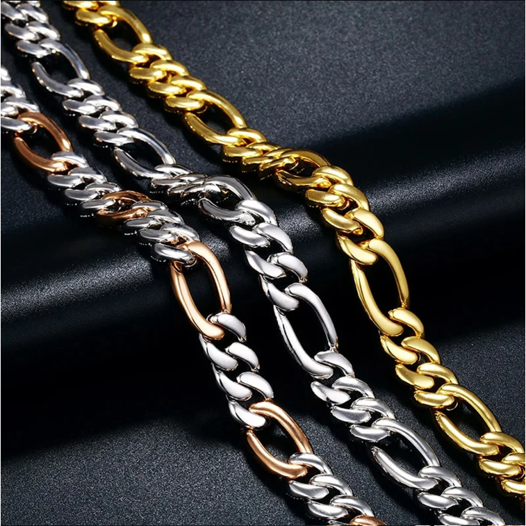 DUBSS Figaro Cuban Link Chain Men Necklace Real Gold Plated Hip Hop Zircon Real Copper Rock Fashion Jewelry